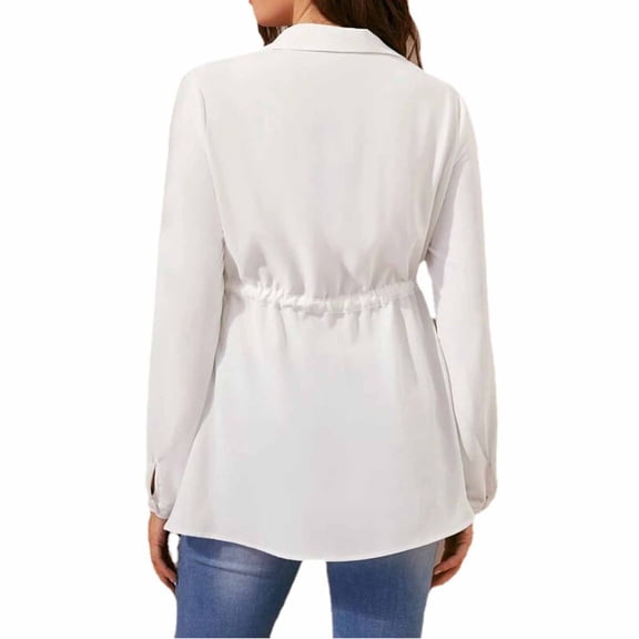 Lispipm Womens Tops Maternity Blouses for Outdoor Fashion V Neck Long Sleeve Clothing with Irregular Soild Hem White XL