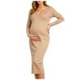 thumbnail image 1 of Lispipm Womens V Neck Maternity Dress Rib Knit Stretchy Long Sleeve Maxi Skirt Fall Pregnancy Clothes for Ladies Daily Khaki S, 1 of 7