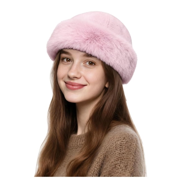 Lispipm Womens Winter Bucket Hat with Plush Puffy Plush Flip over Hats Warm Fisherman Thick Cap Gift for Ladies Pink