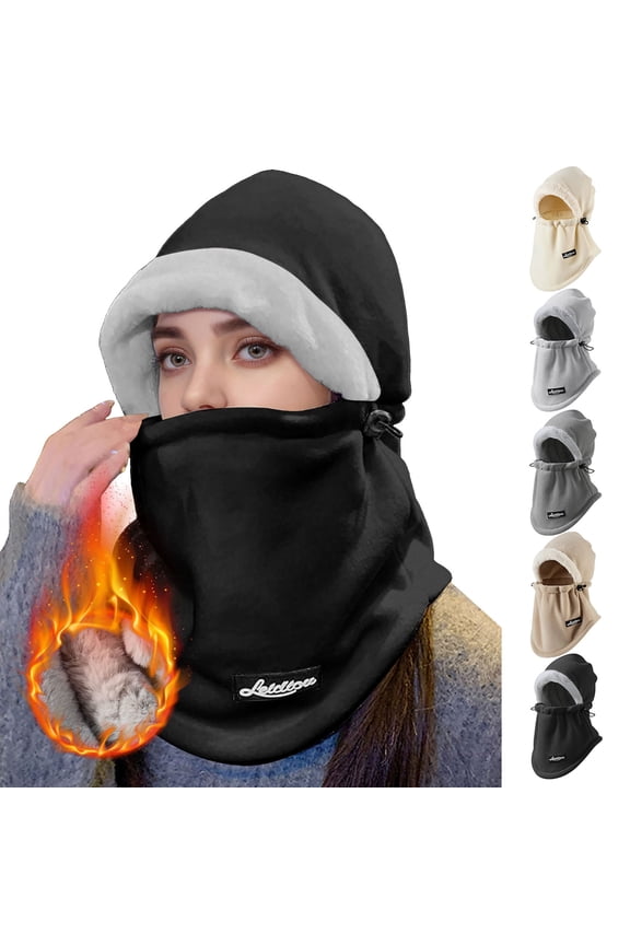 Womens Winter Hooded Scarf Slouchy Fleece Thick Windproof Ear Warm Snowy Hat for Men Outdoor Activities and Travel Beige