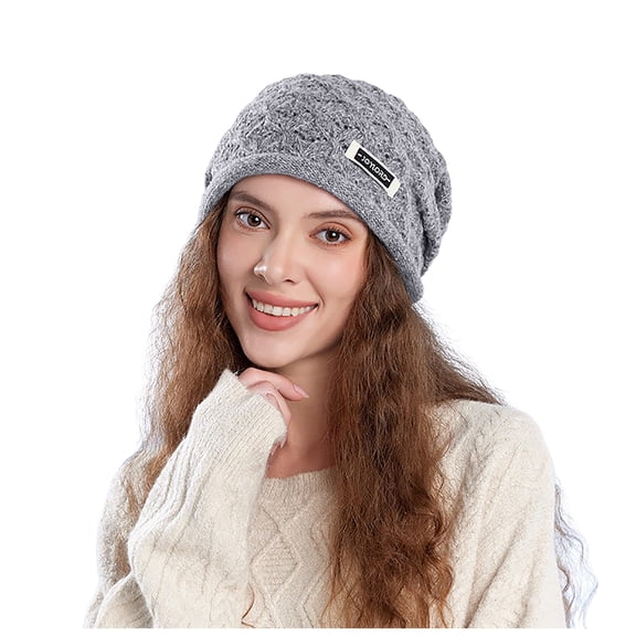 Lispipm Womens Winter Knit Hat Casual Short Bean1e Cuffed Cap Portable Versatile Hats for Outdoor Skiing Windproof Gray