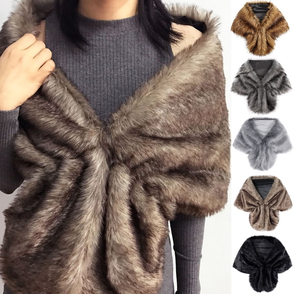 Lispipm Womens Winter Shawl Furry Shawl Cloak Ladies Wedding Party Accessory Warmer Plush Cape for Snowy Day Shopping Brown