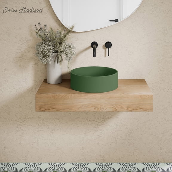 Lisse 14.5" Concrete Round Vessel Sink in Matte Royal Green