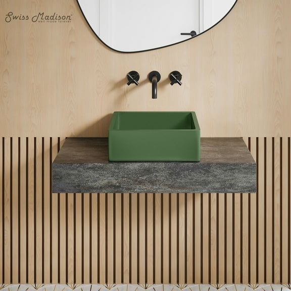 Lisse 15.5" Concrete Square Vessel Sink in Matte Royal Green