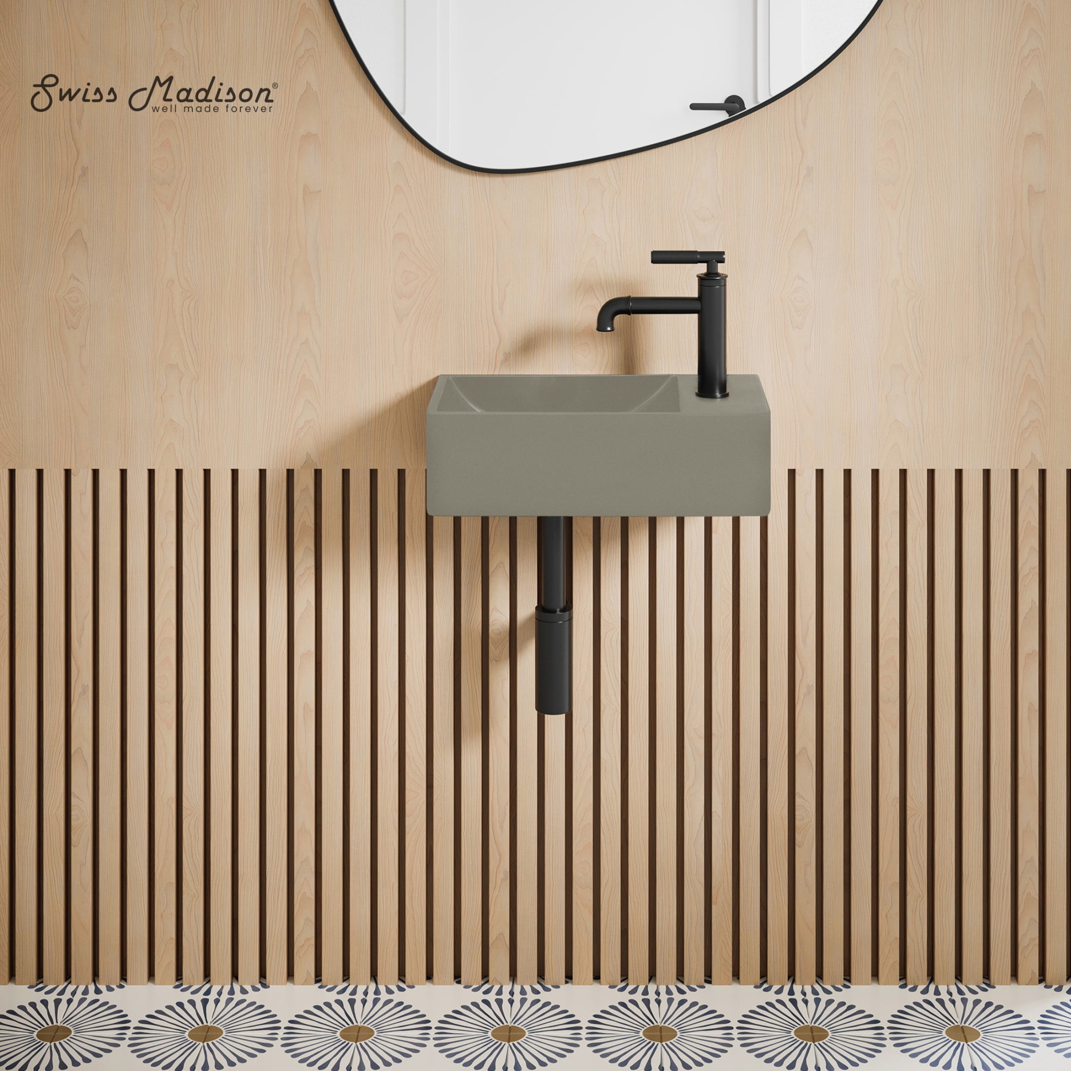 Lisse 16" Concrete Rectangle Wall-Mounted Sink with Right Side Faucet Mount in Matte Taupe