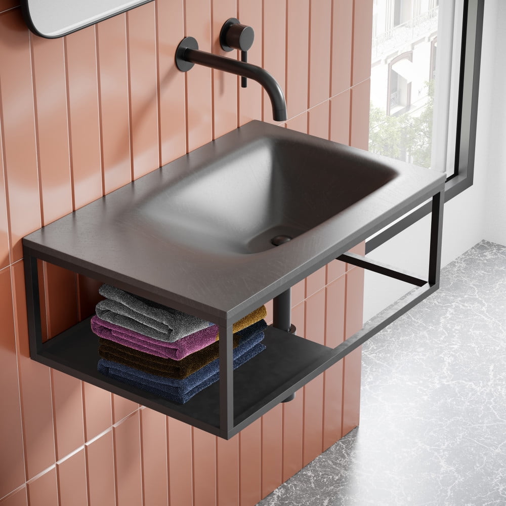 Lisse Dark Grey Ceramic Wall-Mount Vessel Sink