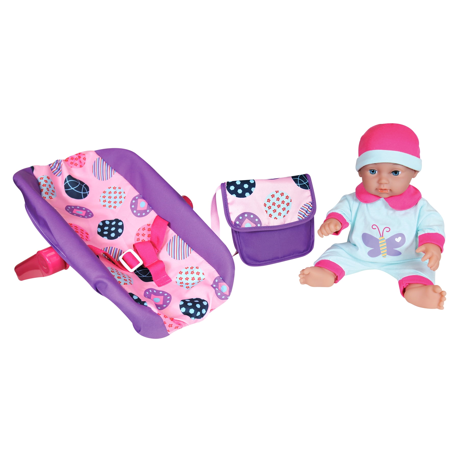 Lissi 11 inch Baby Doll Travel Play Set Baby Doll, Car Seat & Diaper