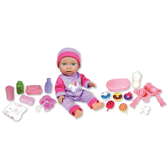 Lissi: 12" Baby Doll Playset - Pink, Purple, Unicorn - 16pc Toy Care Accessories - Doll Feeding & Nurture Set, Pretend Play Toy, Kids Toddlers Ages 2+
