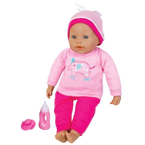 Lissi: 16" Interactive Baby Doll Beatrice - Hot Pink & Elephant Outfit, Matching Cap, 7 Sound Functions, Bottle-Pacifier, Roleplay Toy, Kid-Toddler 2+