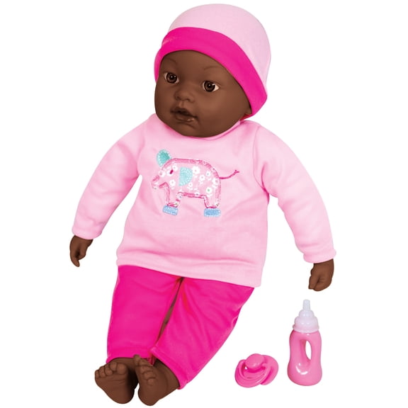 Lissi: 16" Interactive African American Baby Doll - Hot Pink Elephant Outfit & Cap, 7 Sound Functions, Roleplay Toy Accessories, Kids & Toddlers 2+