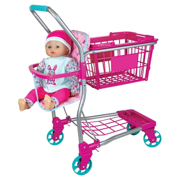 Lissi Baby Doll with Pink Toy Shopping Cart, for Boys & Girls 3 Years and up