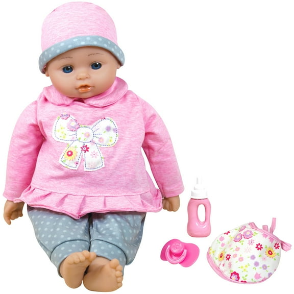 Lissi: 16" Interactive Baby Doll Alexa - Pink-Grey-Polka Dot-Bow Outfit & Hat, Sounds & Moving Face, Bottle & Pacifier, Roleplay Toy, Kids-Toddlers 2+