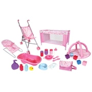 Lissi: Doll Nursery Play Set - Pink Unicorn - 24pc Accessories For Dolls Up To 11", Bed-Play Gym-Stroller-Bouncer-Bag, Feeding & Care Toys, Kids 3+