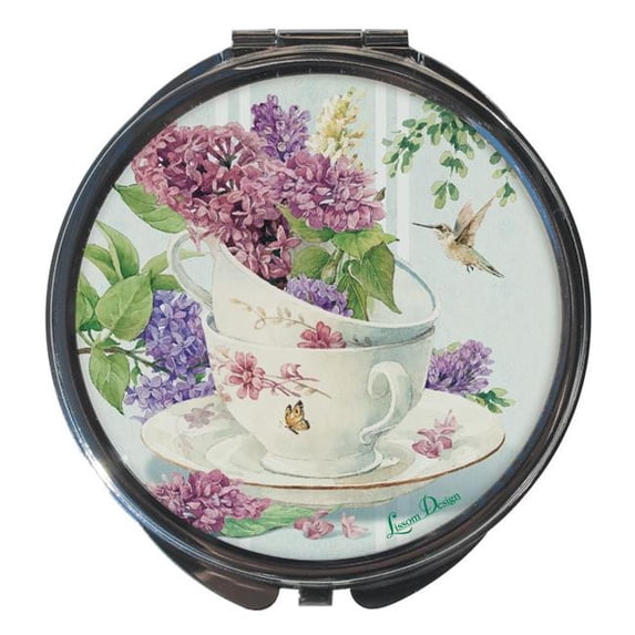 Lissom Design 61168 2.63 x 2.63 x 0.38 in. Round Compact Mirror - Scent of Lilacs