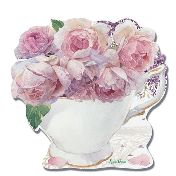 Lissom Design 28179 4.25 x 4 in. Sticky Teacup Notepad, Enchanted Garden - Set of 3
