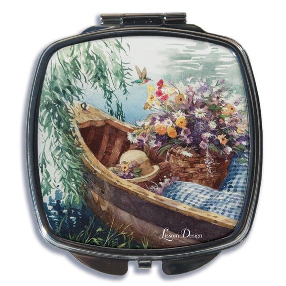 Lissom Design 61177 3.5 x 2.63 x 0.50 in. Lakeside Breeze Compact Mirror SQ, Bayside