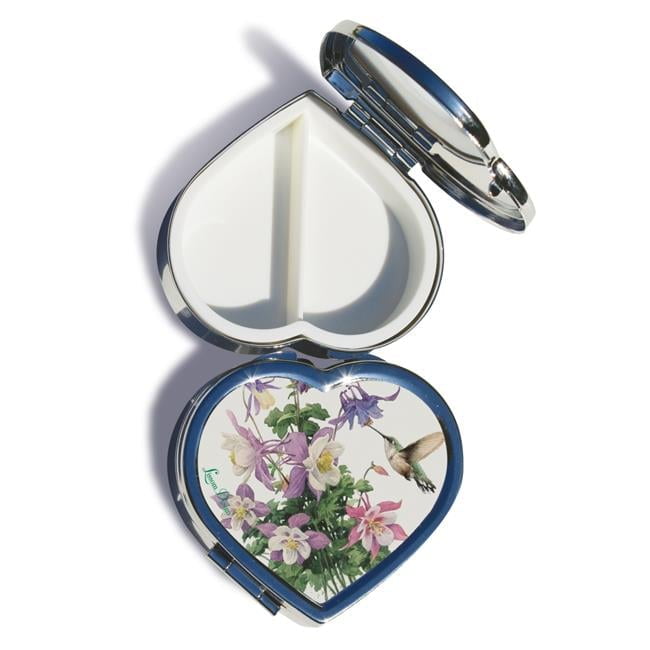 Lissom Design 62077 2.5 x 2.38 in. Lakeside Breeze Heart Shape Decorative Pill Box, Silver & Blue