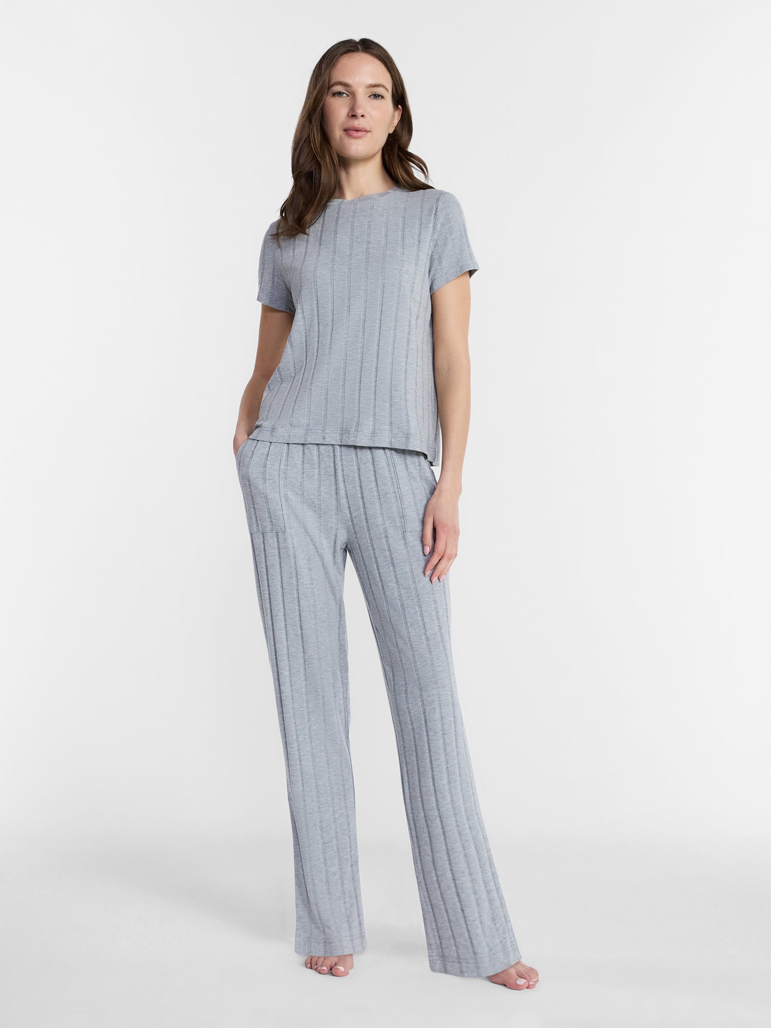 Lissome Women's Rib Knit Top and Pants Pajama Set, 2-Piece, Sizes S-3X