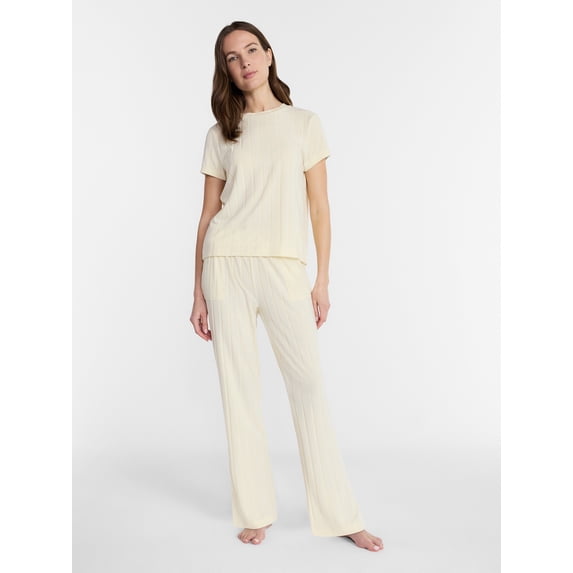 Lissome Women's Rib Knit Top and Pants Pajama Set, 2-Piece, Sizes S-3X