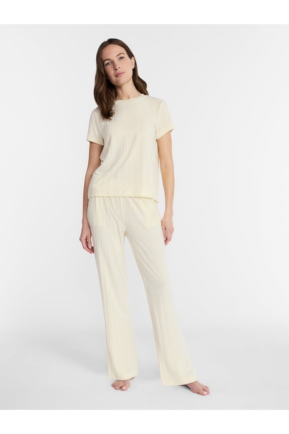 Women's Rib Knit Top and Pants Pajama Set, 2-Piece, Sizes S-3X