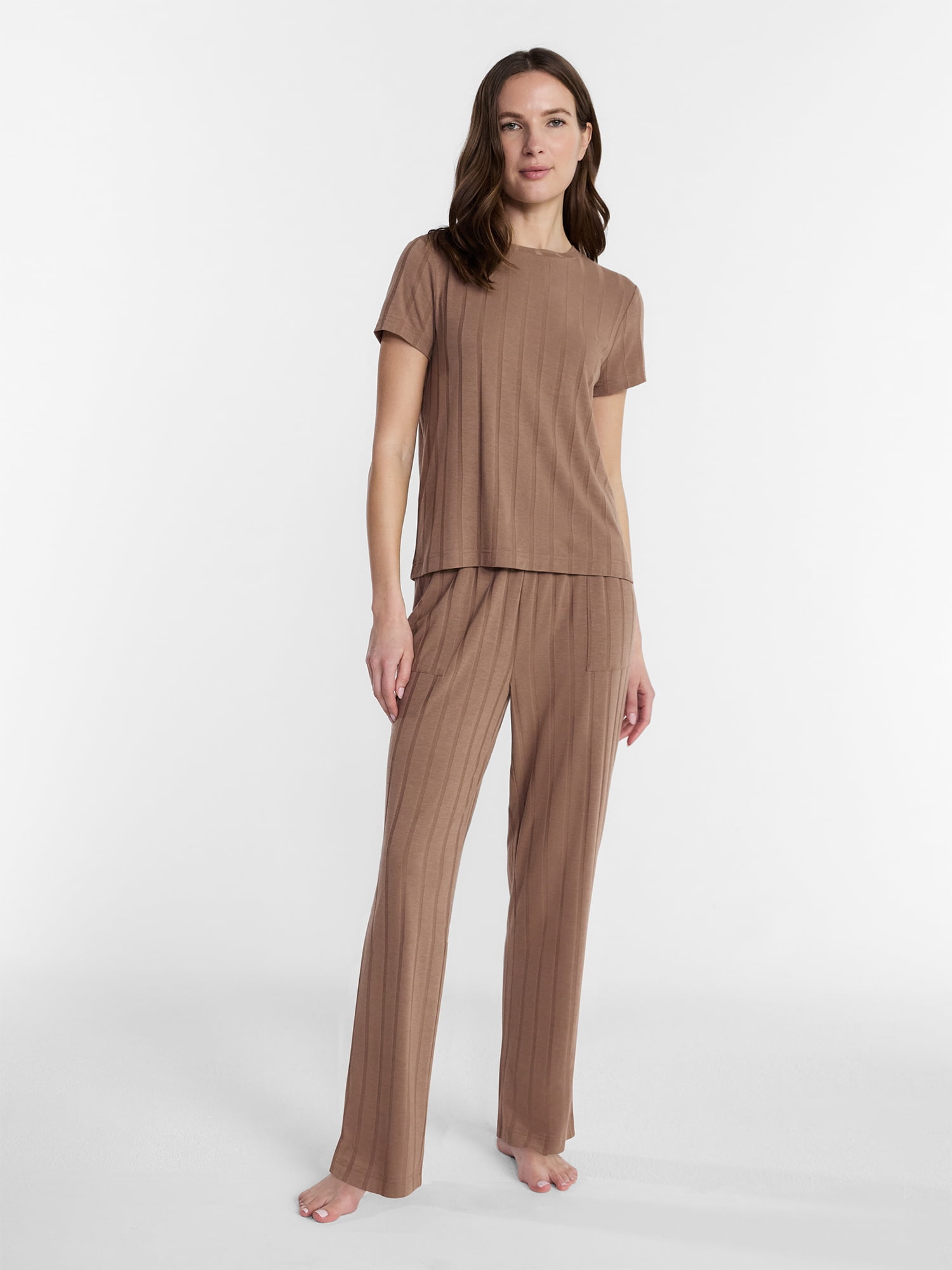 Lissome Women's Rib Knit Top and Pants Pajama Set, 2-Piece, Sizes S-3X