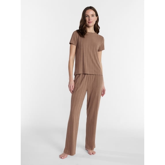 Lissome Women's Rib Knit Top and Pants Pajama Set, 2-Piece, Sizes S-3X