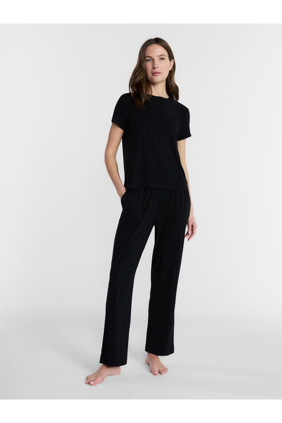 Women's Rib Knit Top and Pants Pajama Set, 2-Piece, Sizes S-3X