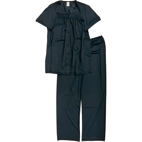 Lissome Lounge Womens Classic Black Silky Soft Semi-Sheer Pajamas Sleep Set 3X