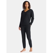 Lissome Women’s Soft Double Brushed Waffle Knit Long Sleeve V-yoke top and Jogger Pant Pajama Set , Sizes S-3X