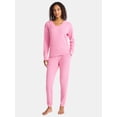 thumbnail image 1 of Lissome Women’s Soft Double Brushed Waffle Knit Long Sleeve V-yoke top and Jogger Pant Pajama Set , Sizes S-3X, 1 of 4