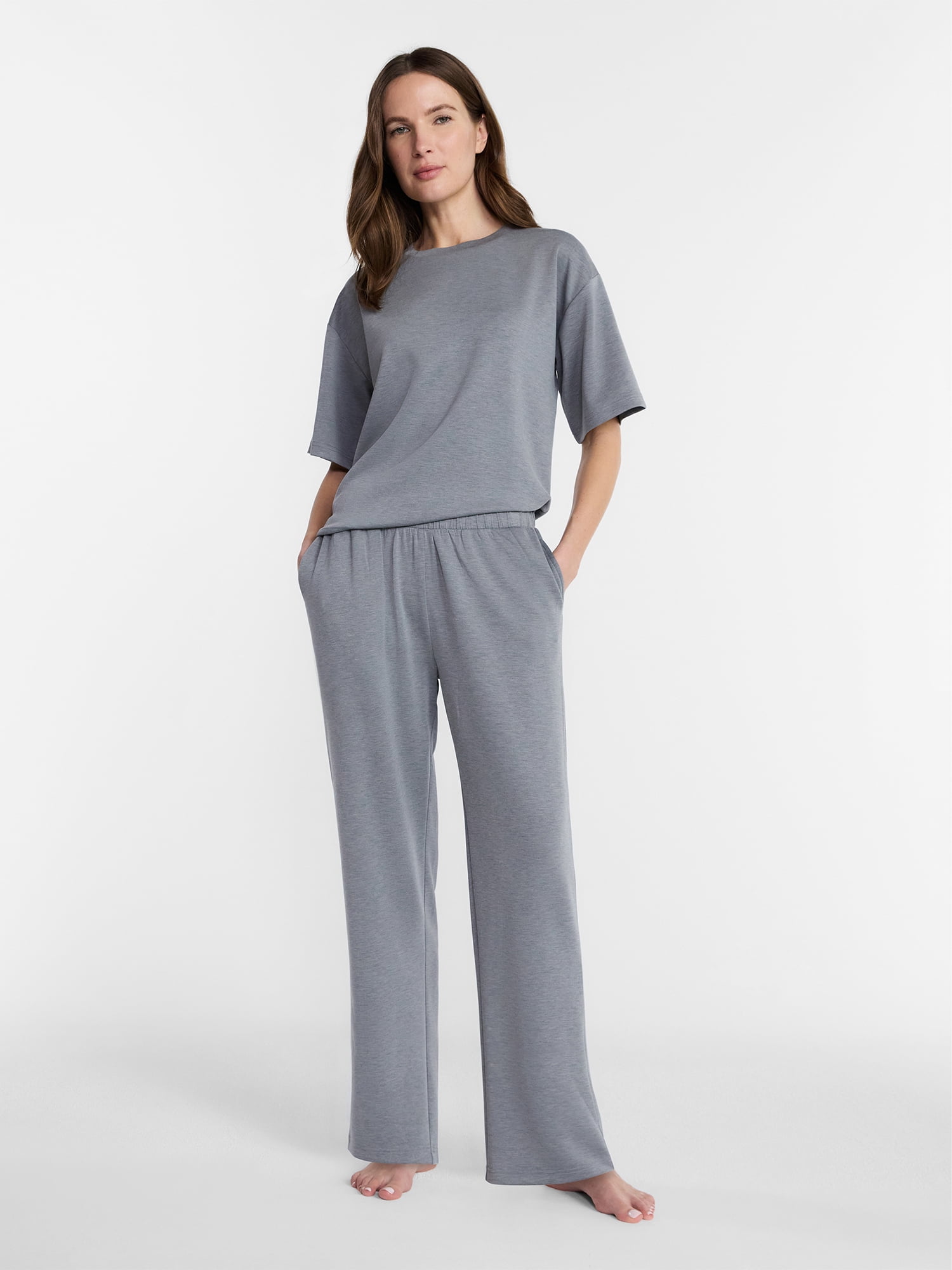 Lissome Women's Scuba Knit Top and Pants Lounge Set, 2-Piece, Sizes S-4X