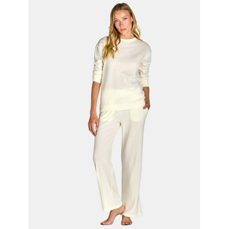 Lissome Women’s Brushed Ribbed Oversized Top and Pants Lounge Set, 2-Piece, Sizes S-3X