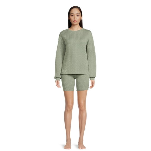 Lissome Women's Cable Knit Lounge Set with Biker Shorts, 2-Piece