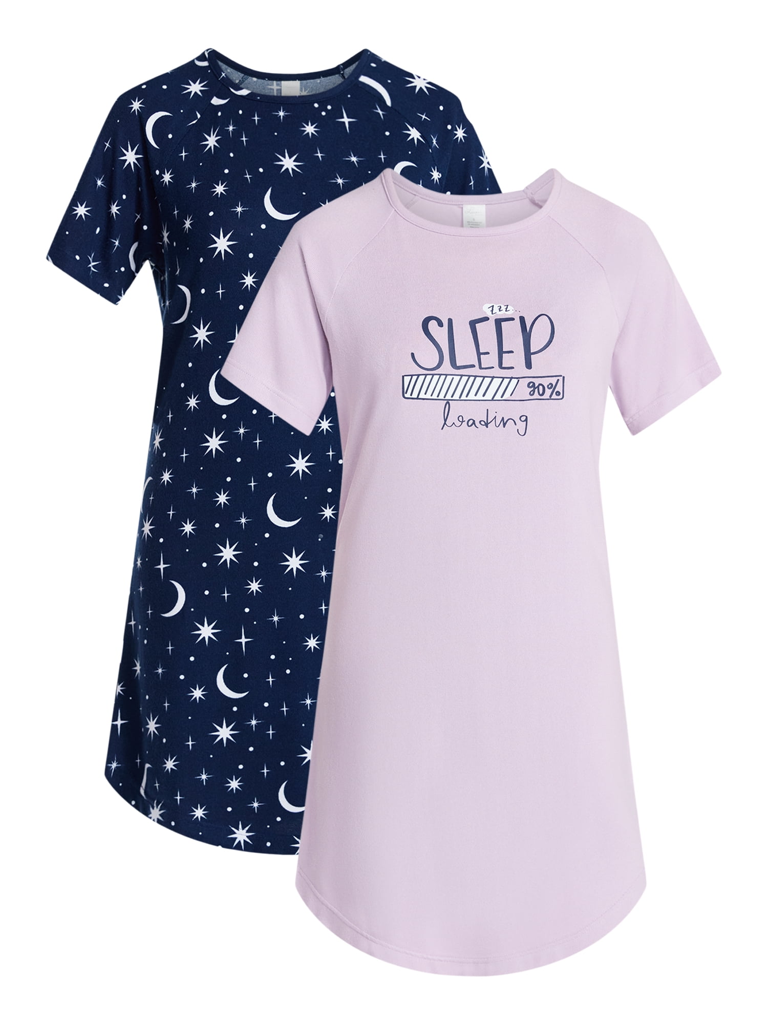 Lissome Women's Hacci Sleep Shirts with Short Sleeves, 2-Pack, Sizes S-4X