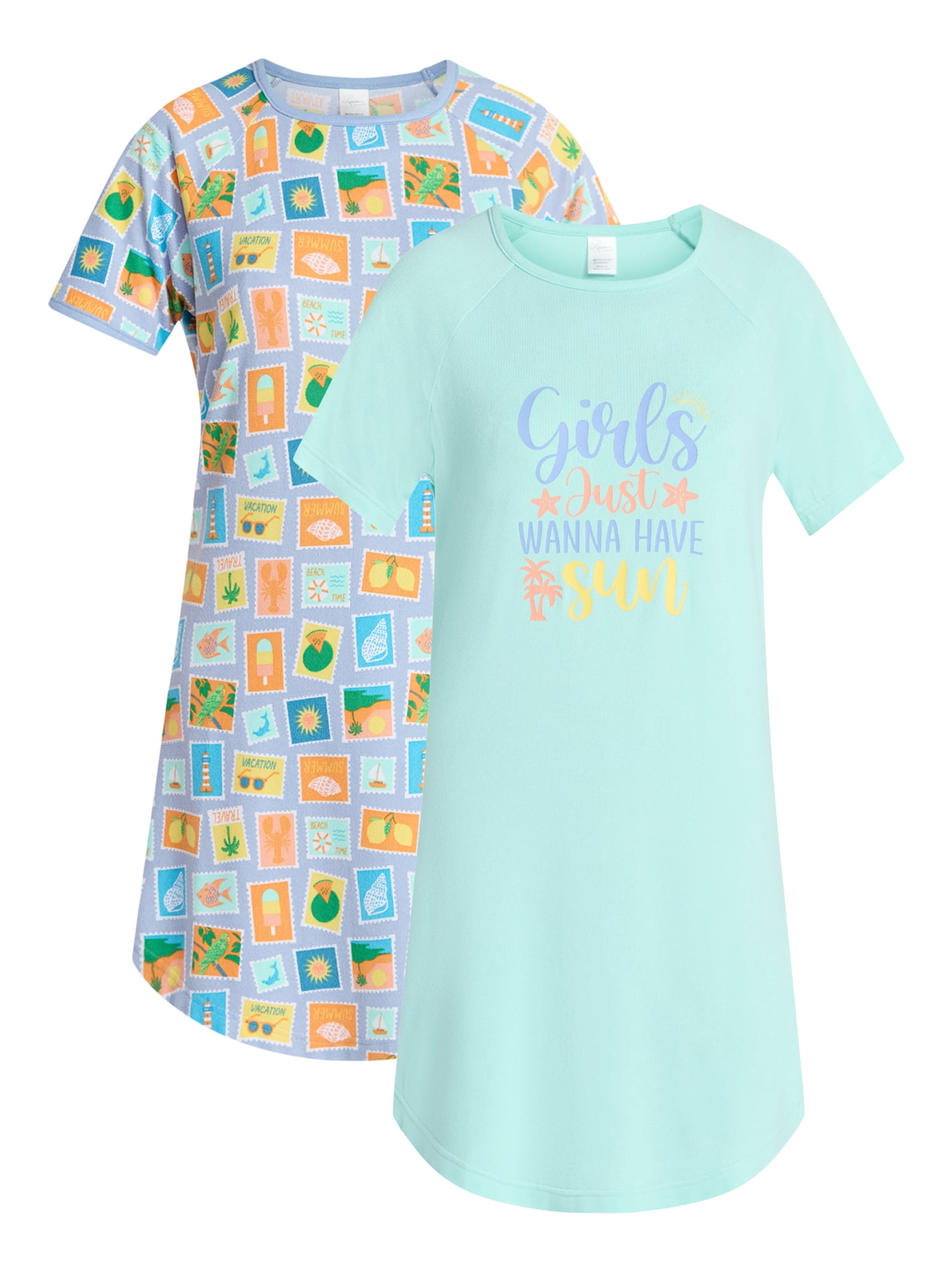 Lissome Women's Hacci Sleep Shirts with Short Sleeves, 2-Pack, Sizes S-4X