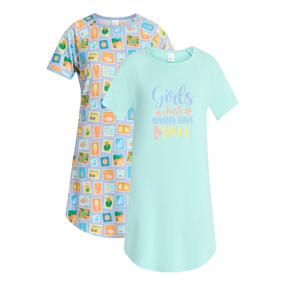 Lissome Women's Hacci Sleep Shirts with Short Sleeves, 2-Pack, Sizes S-4X