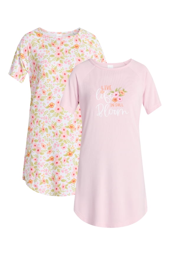 Women's Hacci Sleep Shirts with Short Sleeves, 2-Pack, Sizes S-4X