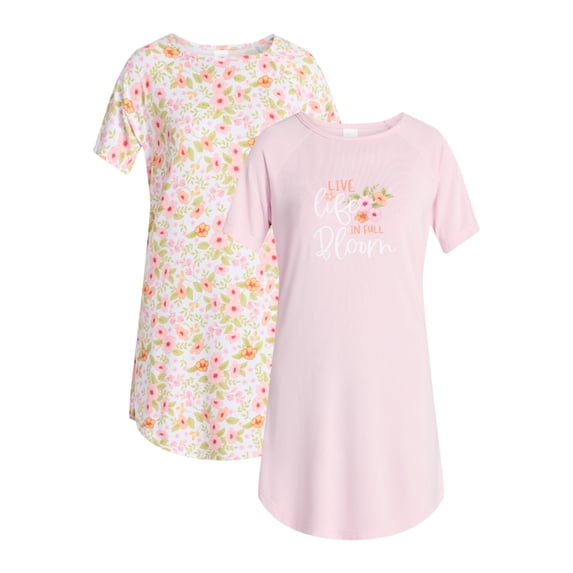 Lissome Women's Hacci Sleep Shirts with Short Sleeves, 2-Pack, Sizes S-4X