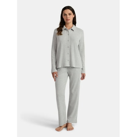 Lissome Women’s Soft Double Brushed Waffle Knit Notch Collar Long Sleeve Pajama Set , Sizes S-3X