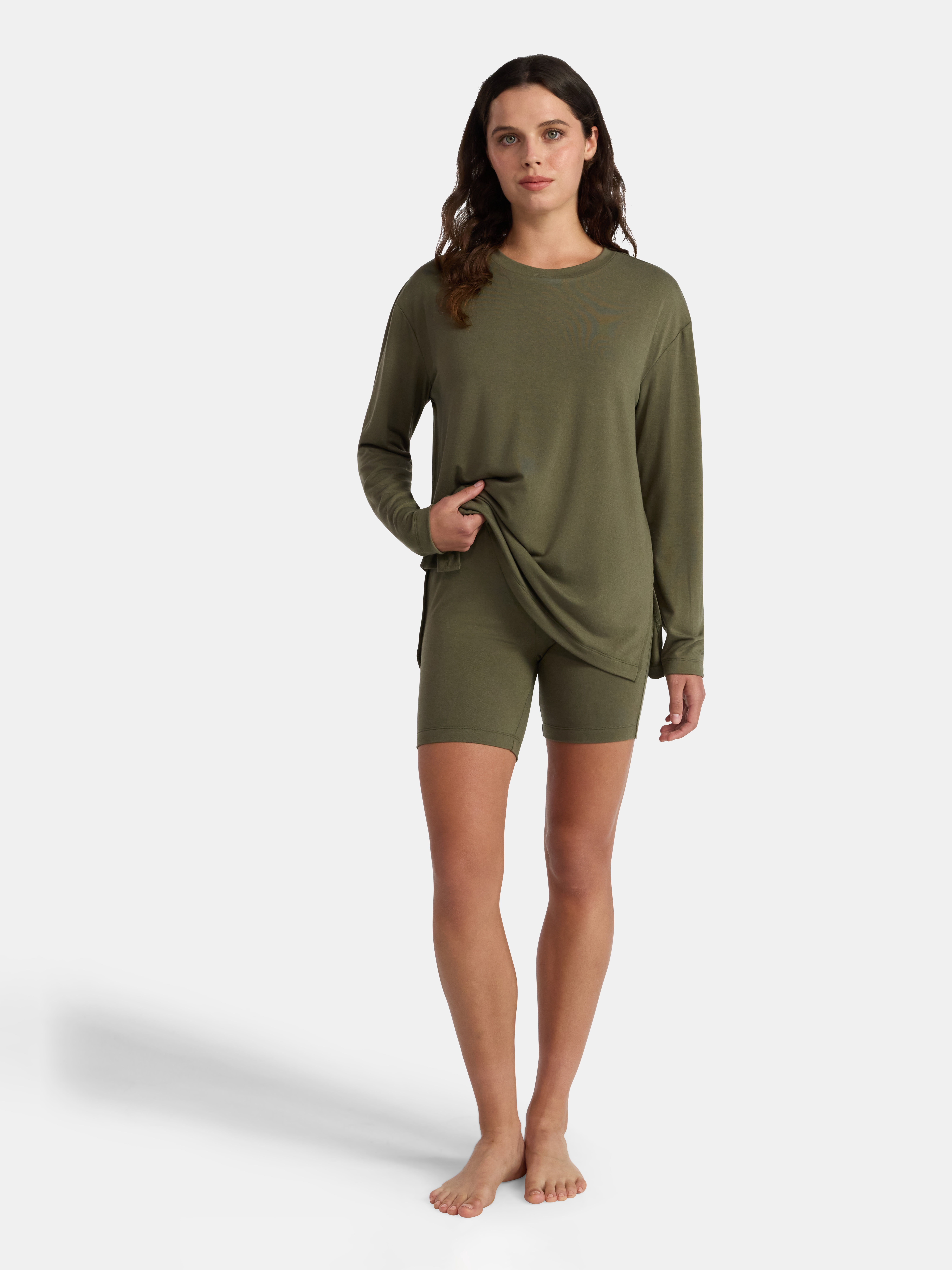Lissome Women’s Super Soft Jersey Knit Long Sleeve Sleep Top and Shorts Pajama Set, 2-Piece, Sizes S-3X
