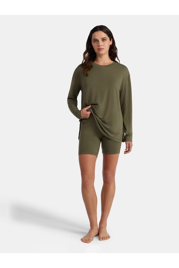 Women’s Super Soft Jersey Knit Long Sleeve Sleep Top and Shorts Pajama Set, 2-Piece, Sizes S-3X