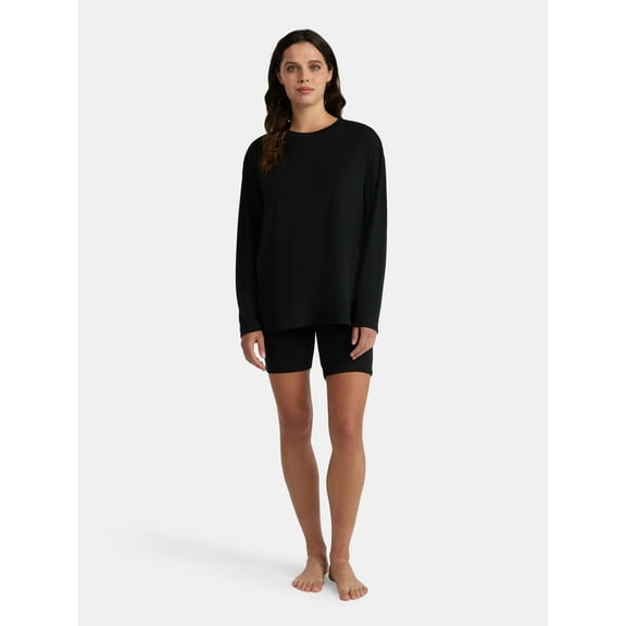 Lissome Women’s Super Soft Jersey Knit Long Sleeve Sleep Top and Shorts Pajama Set, 2-Piece, Sizes S-3X