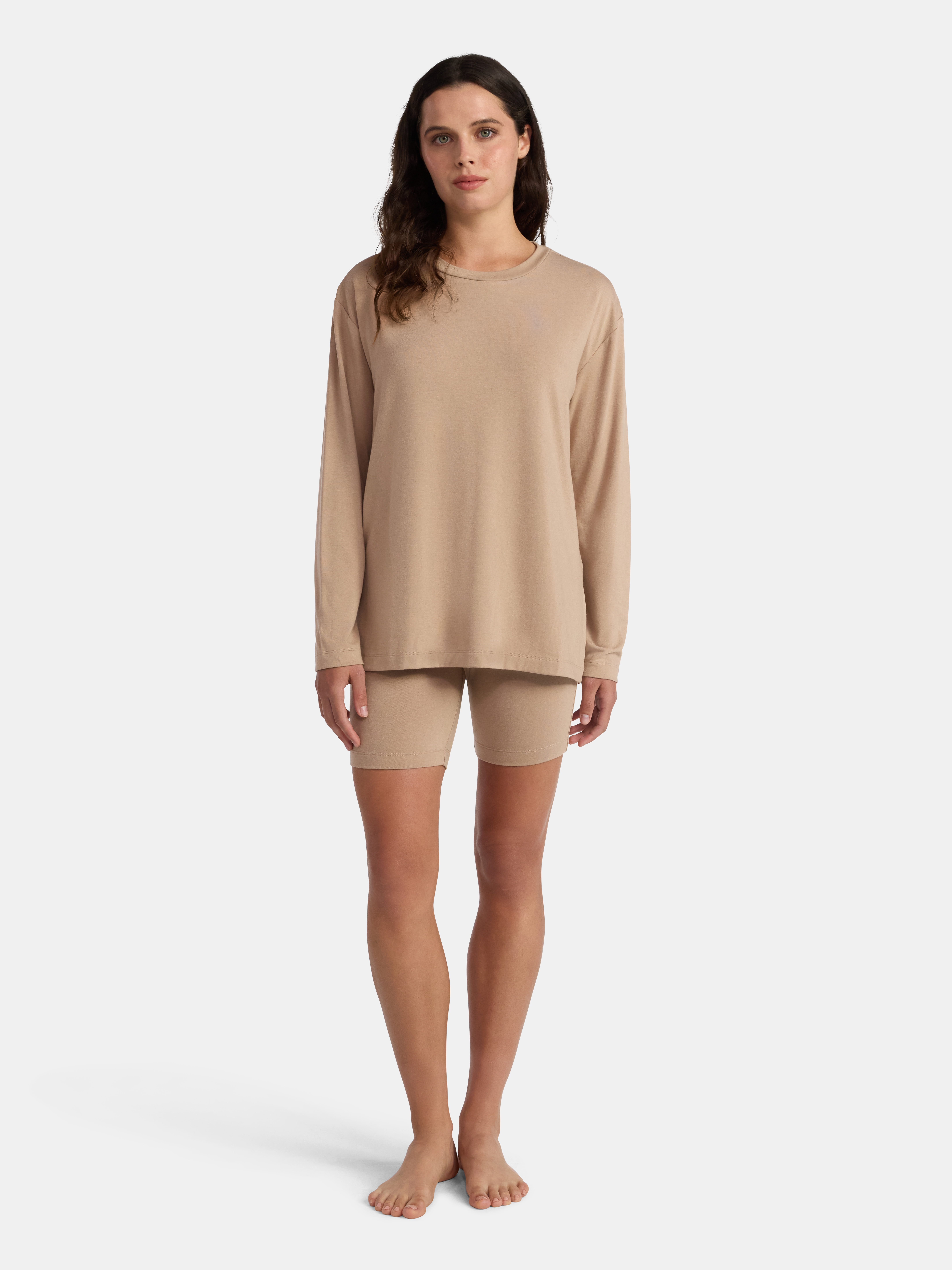 Lissome Women’s Super Soft Jersey Knit Long Sleeve Sleep Top and Shorts Pajama Set, 2-Piece, Sizes S-3X