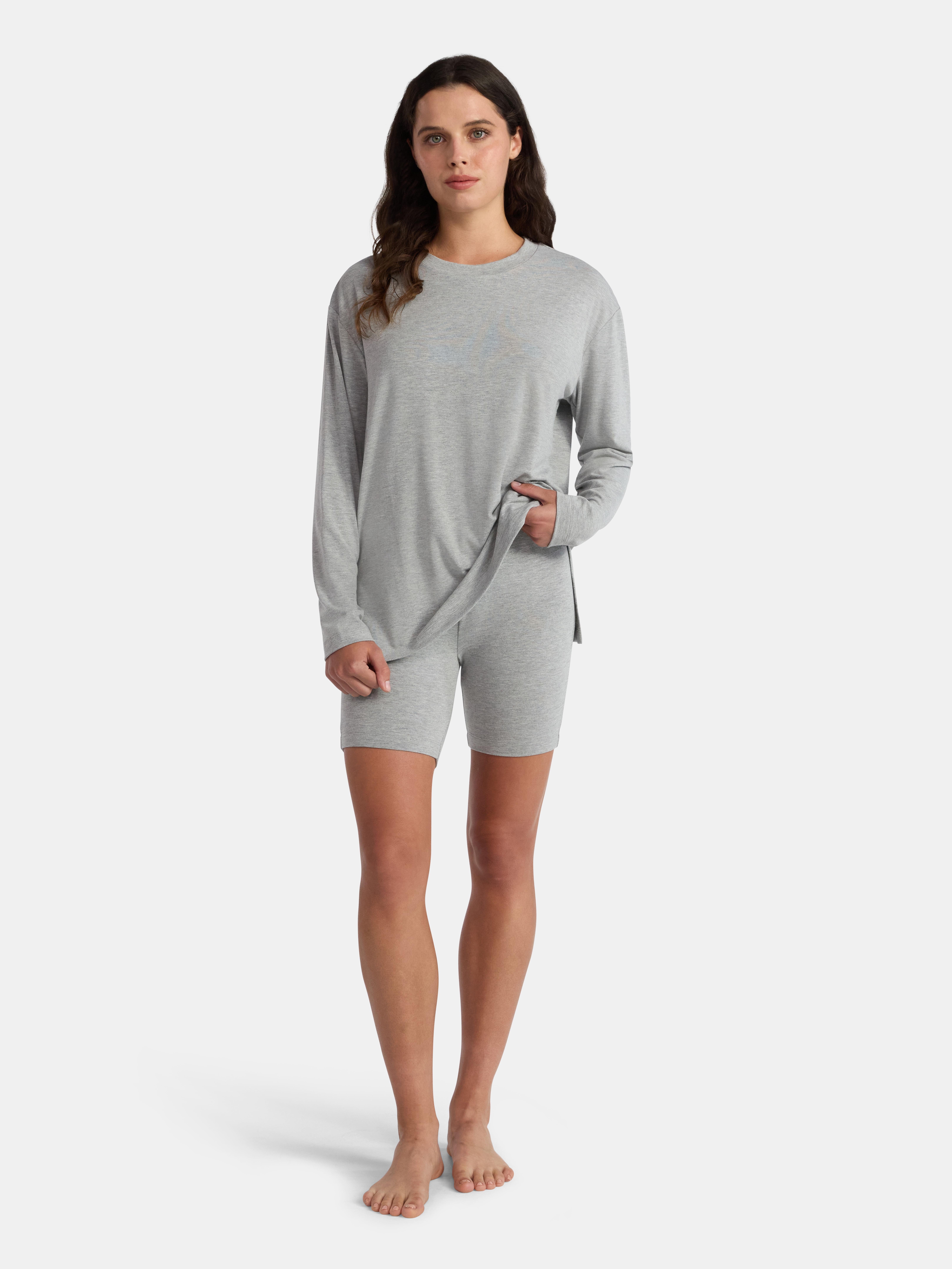 Lissome Women’s Super Soft Jersey Knit Long Sleeve Sleep Top and Shorts Pajama Set, 2-Piece, Sizes S-3X