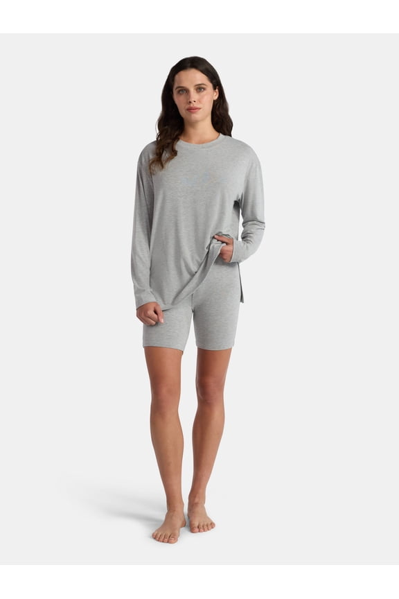 Women’s Super Soft Jersey Knit Long Sleeve Sleep Top and Shorts Pajama Set, 2-Piece, Sizes S-3X