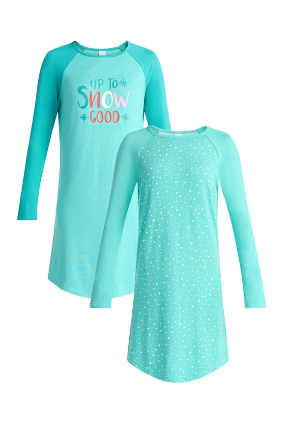 Women’s and Women’s Plus Ultra Soft Holiday Long Sleeve Printed Sleepshirt, 2-pack, Sizes S-4X
