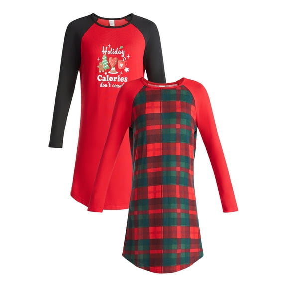 Lissome Women’s and Women’s Plus Ultra Soft Holiday Long Sleeve Printed Sleepshirt, 2-pack, Sizes S-4X