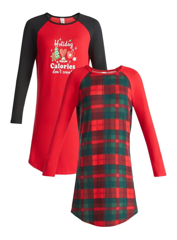 Women’s and Women’s Plus Ultra Soft Holiday Long Sleeve Printed Sleepshirt, 2-pack, Sizes S-4X