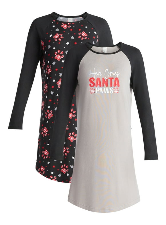 Women’s and Women’s Plus Ultra Soft Holiday Long Sleeve Printed Sleepshirt, 2-pack, Sizes S-4X