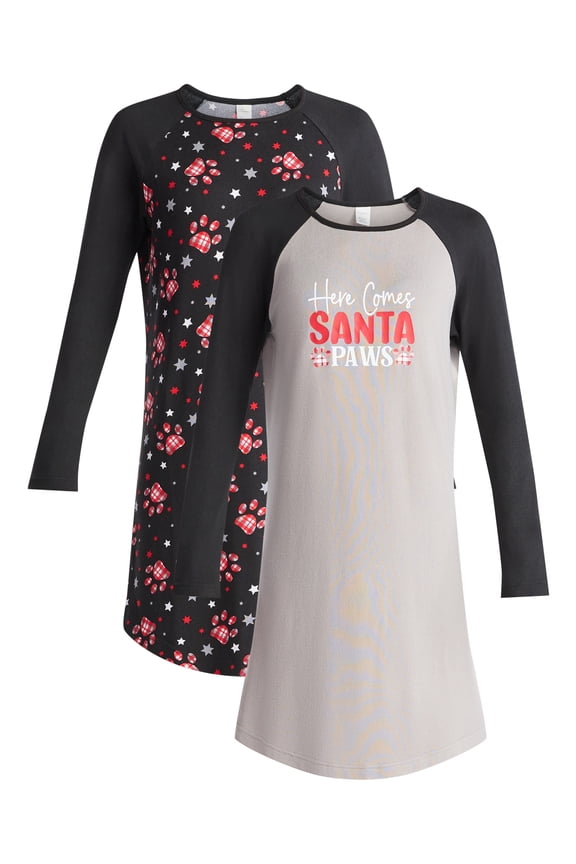 Women’s and Women’s Plus Ultra Soft Holiday Long Sleeve Printed Sleepshirt, 2-pack, Sizes S-4X